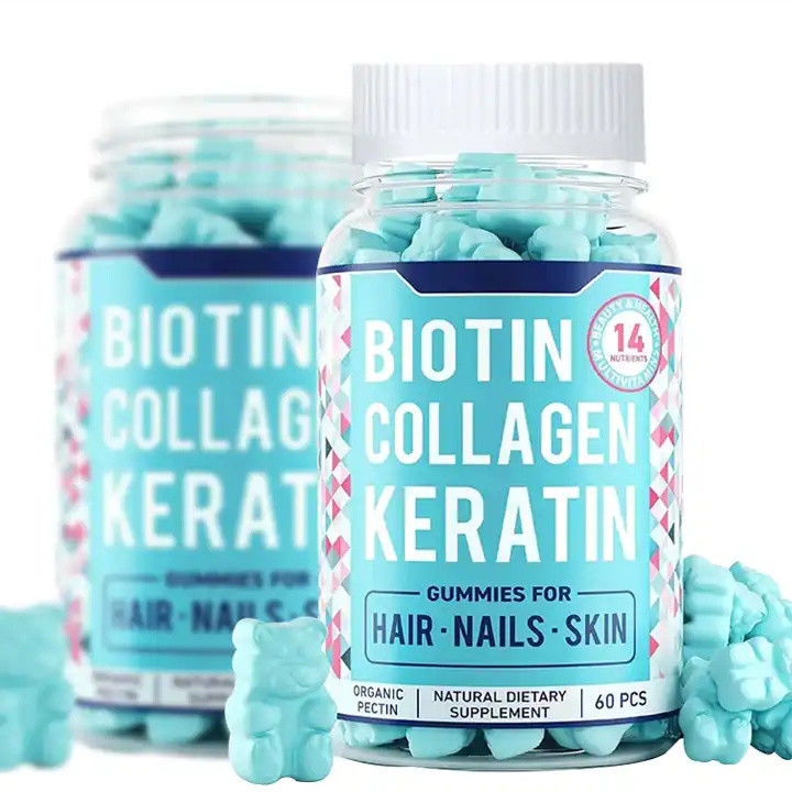 Etiqueta privada orgánica vegana Starburst goma de mascar dulces crecimiento del cabello uñas y cuidado de la piel vitaminas colágeno biotina gomas