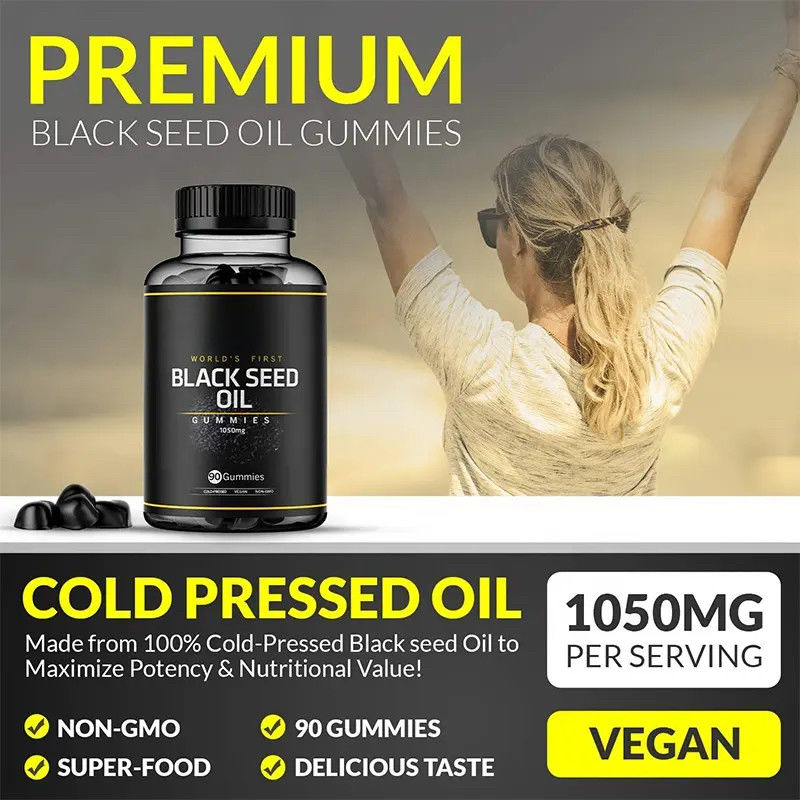 Las articulaciones de apoyo inmunológico personalizadas Digestión Piel Brillante Cabello Uñas Piel Aceite de semilla negra Goma