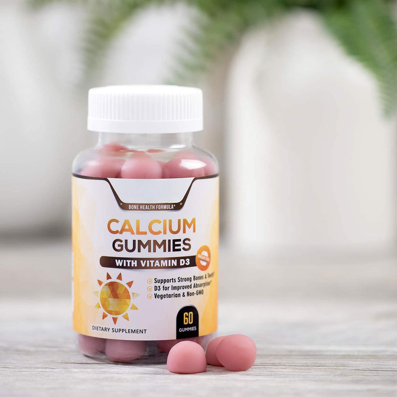 Oem etiqueta privada vegano goma de chocolate de calcio y vitamina D3 gomas para adultos apoyan huesos y dientes sanos