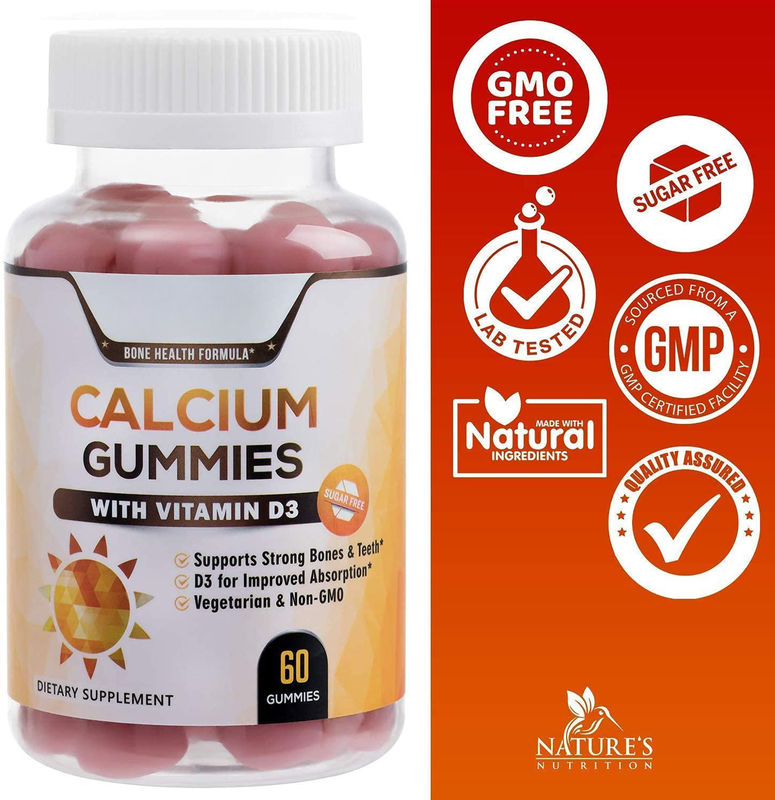 Oem etiqueta privada vegano goma de chocolate de calcio y vitamina D3 gomas para adultos apoyan huesos y dientes sanos