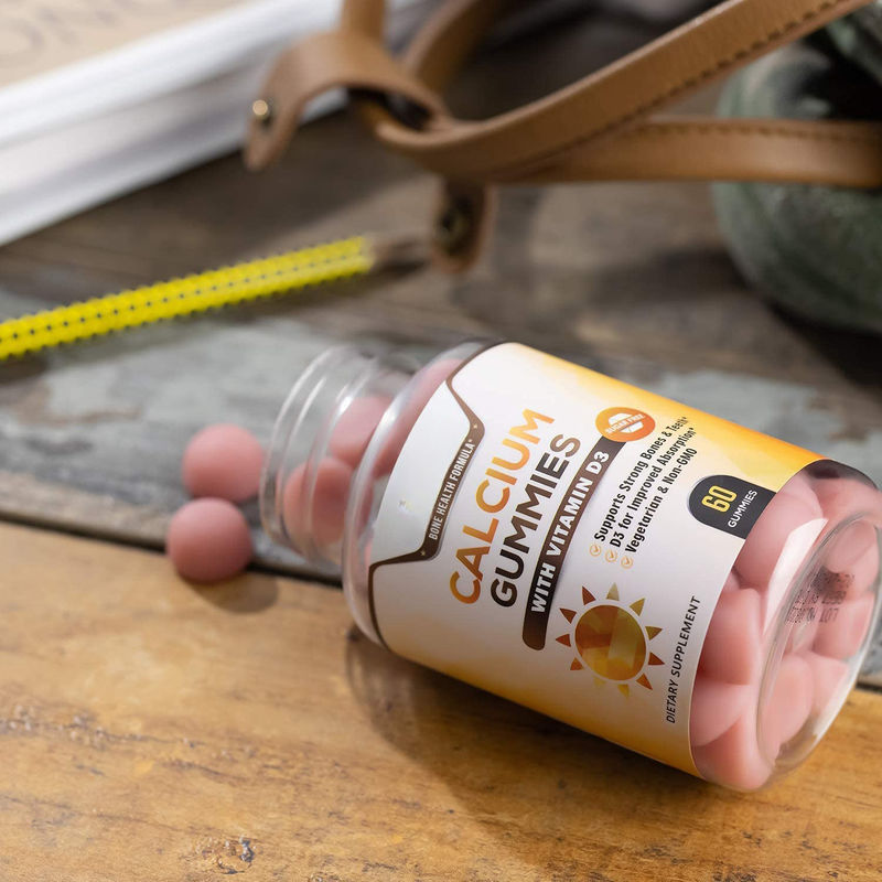 Oem etiqueta privada vegano goma de chocolate de calcio y vitamina D3 gomas para adultos apoyan huesos y dientes sanos