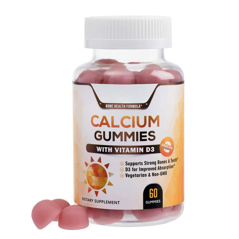Oem etiqueta privada vegano goma de chocolate de calcio y vitamina D3 gomas para adultos apoyan huesos y dientes sanos
