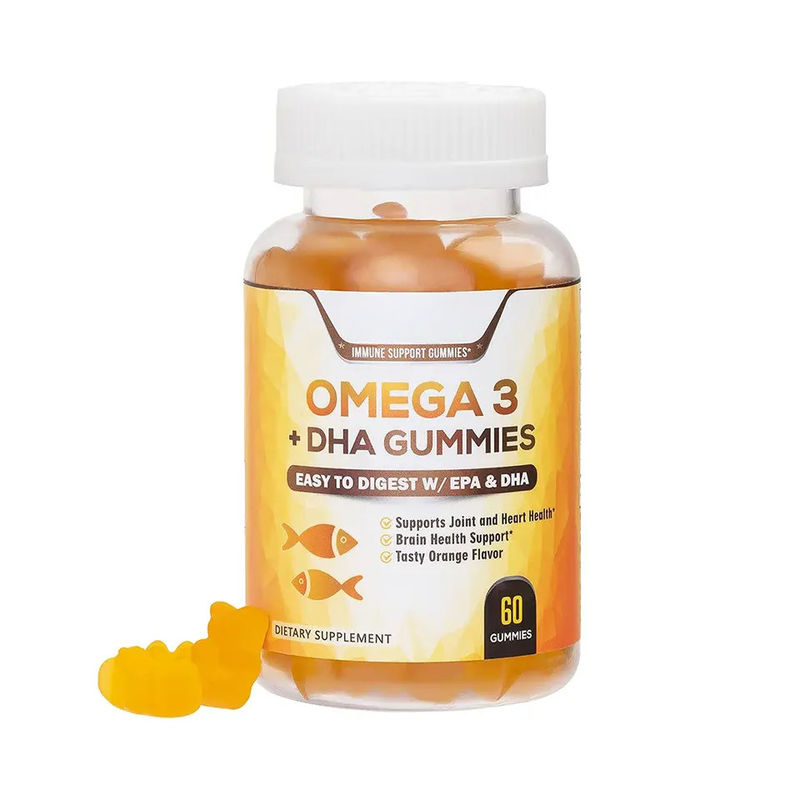 Etiqueta privada Vegan Kids Dha Gummy Candy Suplementos para el cerebro Apoyo a la inteligencia Reforzador de aceite de pescado Omega 3 gomas