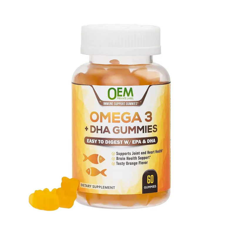 Etiqueta privada Vegan Kids Dha Gummy Candy Suplementos para el cerebro Apoyo a la inteligencia Reforzador de aceite de pescado Omega 3 gomas