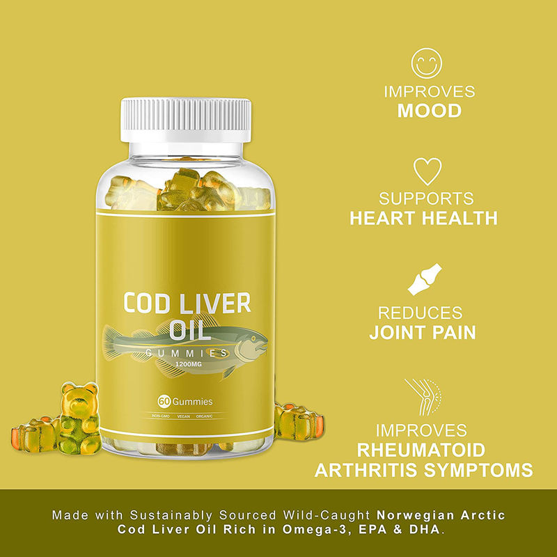 Aceite orgánico de hígado de bacalao goma de aceite de pescado gomas ricas en omega-3, Epa Dha, vitaminas