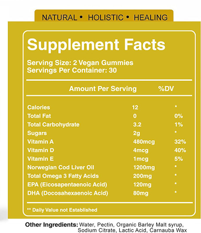 Aceite orgánico de hígado de bacalao goma de aceite de pescado gomas ricas en omega-3, Epa Dha, vitaminas