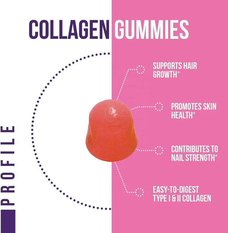 Cuidado de la salud Etiqueta privada Gmp Fábrica Blanqueamiento de la piel Multivitaminas Suplemento de colágeno Dulces gomosos