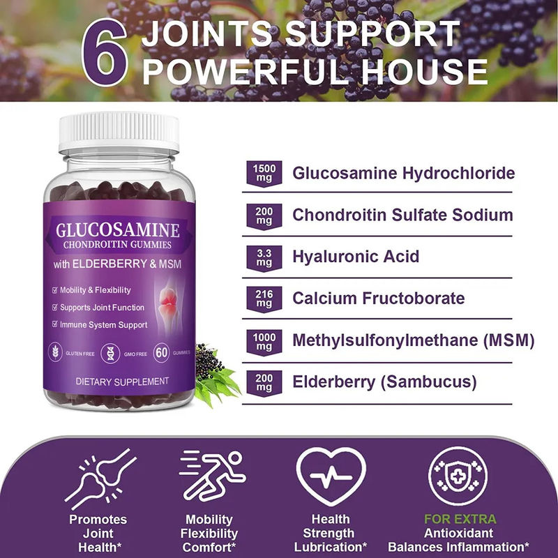 Msm Suplemento para ancianos Glucosamina Chondroitin gomas con apoyo articular y antioxidante inmune