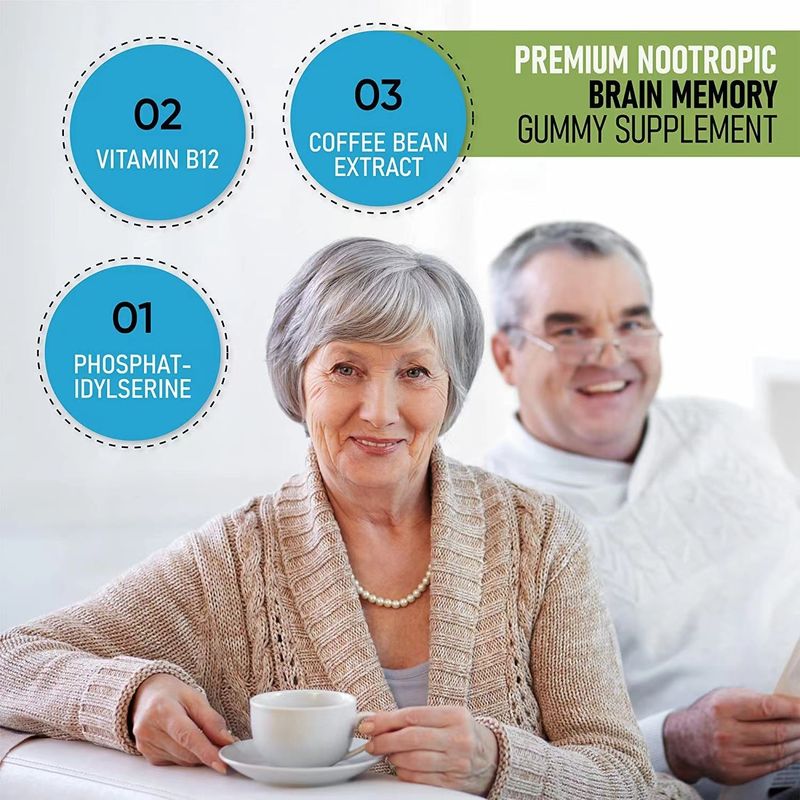 Oem Etiqueta Privada Vegano Gummy Candy Enfoque Mejora la memoria Nootrópicos Aumentador del cerebro Suplemento Nootrópico Gummies