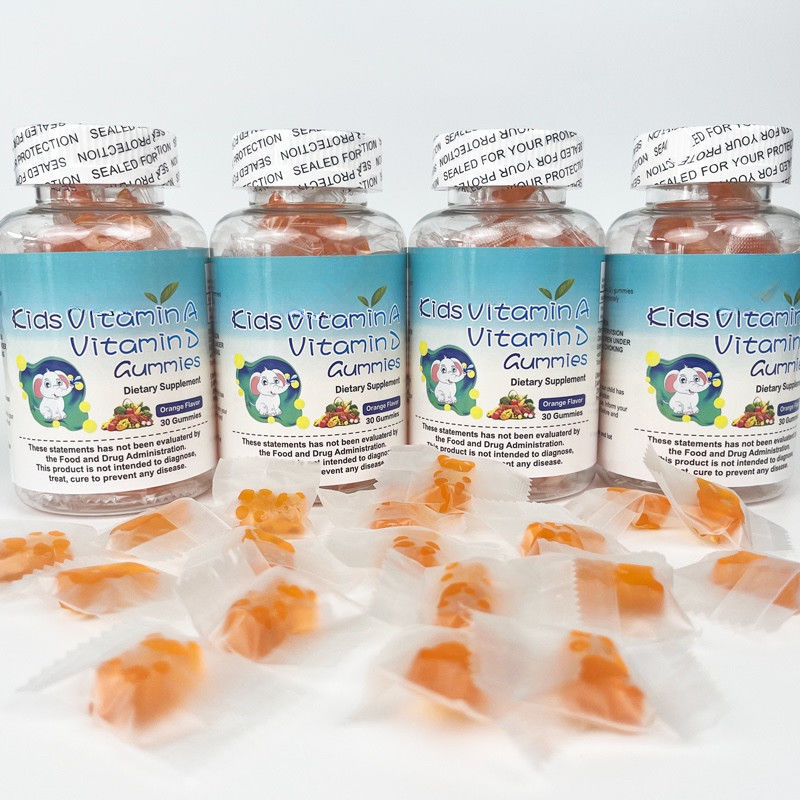 Etiqueta privada Oem Niños sin azúcar Suplemento saludable Vitamina A y Vitamina D3 gomas para niños