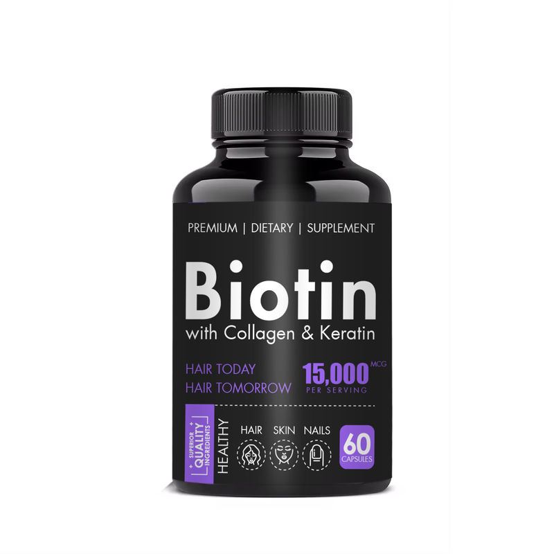 Oem etiqueta privada de venta caliente cabello piel y uñas suplementos de colágeno y queratina biotina cápsula softgel