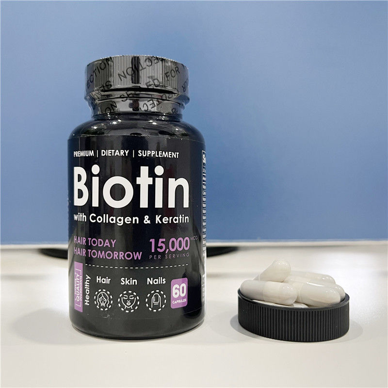 Oem etiqueta privada de venta caliente cabello piel y uñas suplementos de colágeno y queratina biotina cápsula softgel