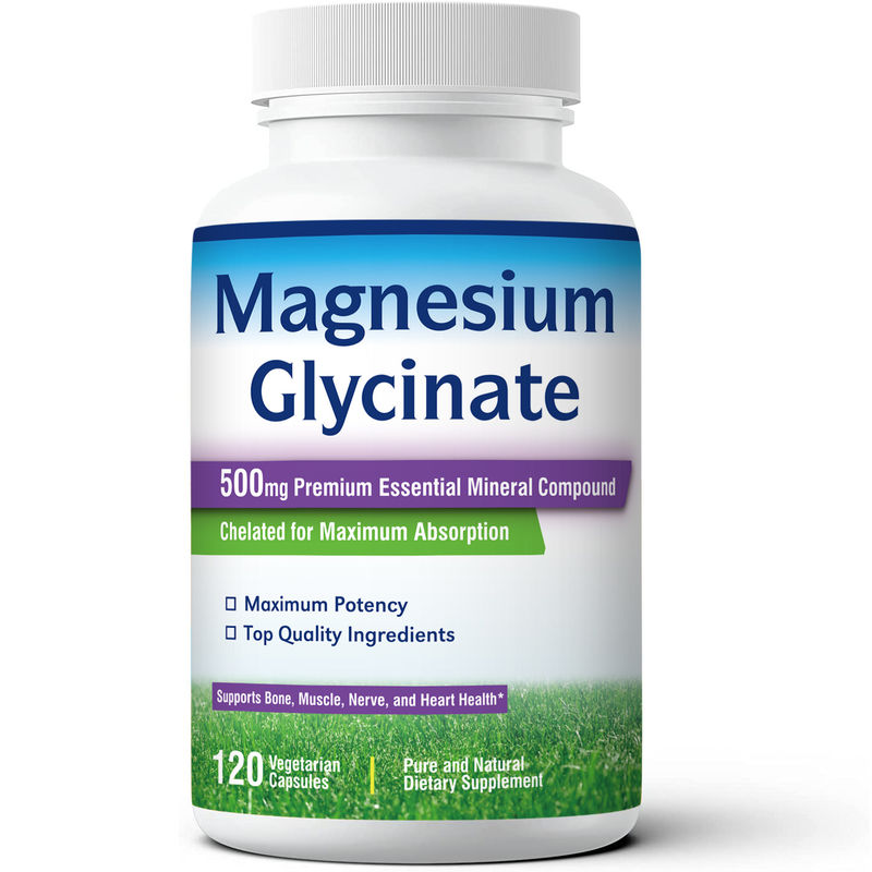 Las cápsulas de Glicinato de Magnesio de OEM apoyan el alivio del estrés, el sueño, la salud del corazón, los nervios, los músculos y el apoyo óseo