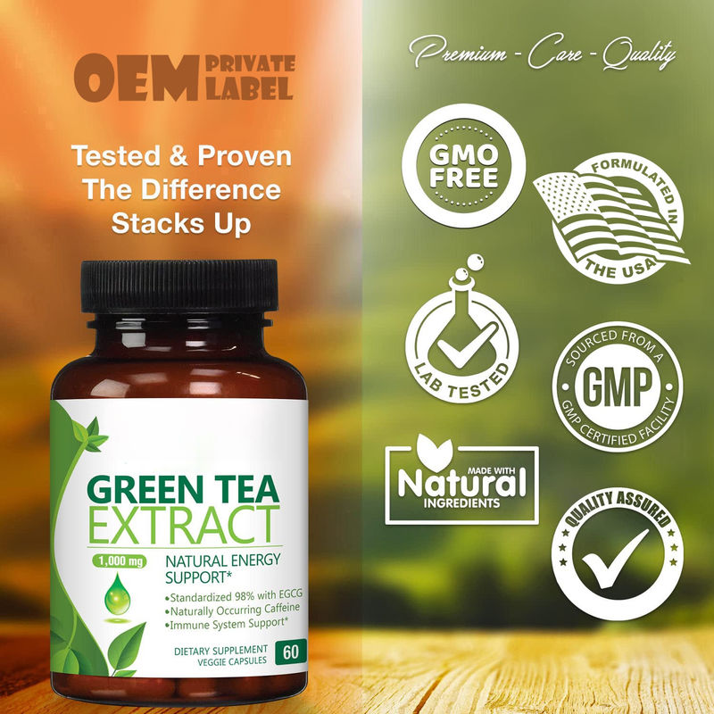 Oem Marca Privada Suplemento de Salud de Hierbas Cápsulas de Té Verde Apoyo al Corazón Y Salud Antioxidante Cápsulas de Té Verde