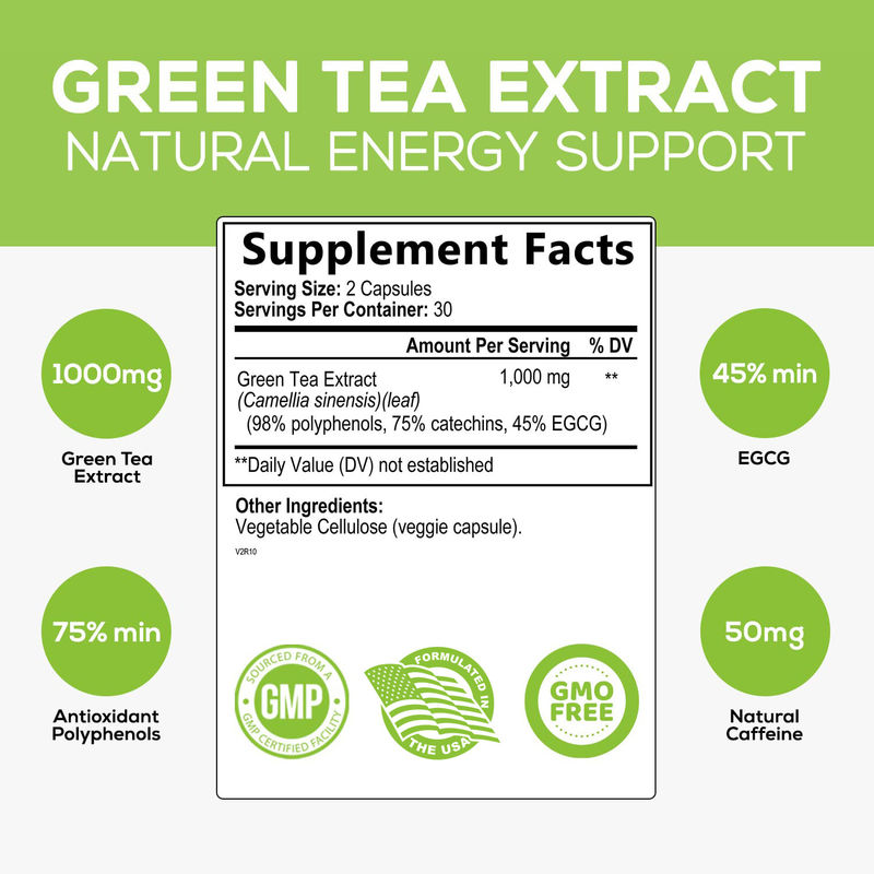 Oem Marca Privada Suplemento de Salud de Hierbas Cápsulas de Té Verde Apoyo al Corazón Y Salud Antioxidante Cápsulas de Té Verde