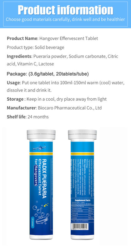 Propietario de marca privada Formula personalizada Suplementos de hierbas Protección del hígado Alivio de la resaca Tabletas efervescentes