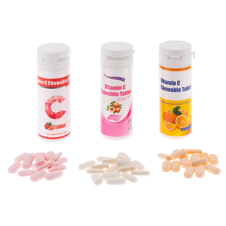 Oem Marca privada de blanqueamiento de la piel Suplementos de inmunidad de la vitamina C personalizada 100 mg 500 mg comprimidos masticables
