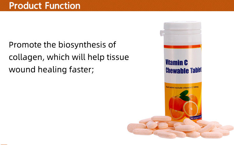 Oem Marca privada de blanqueamiento de la piel Suplementos de inmunidad de la vitamina C personalizada 100 mg 500 mg comprimidos masticables