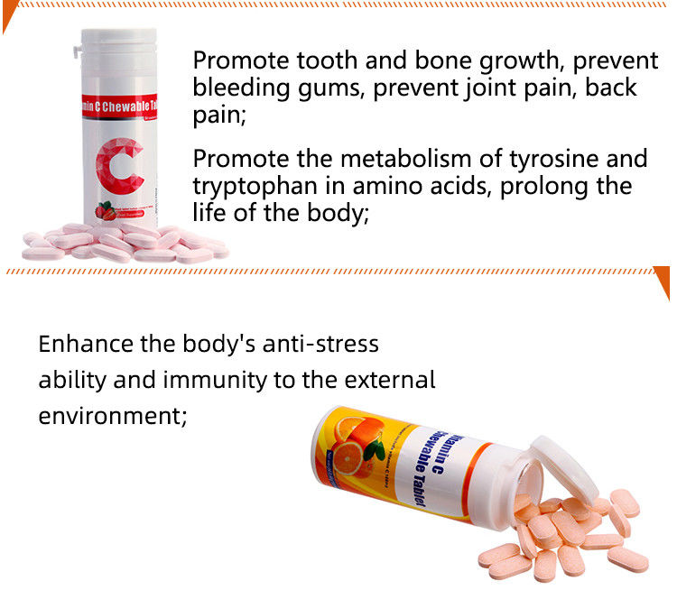Oem Marca privada de blanqueamiento de la piel Suplementos de inmunidad de la vitamina C personalizada 100 mg 500 mg comprimidos masticables