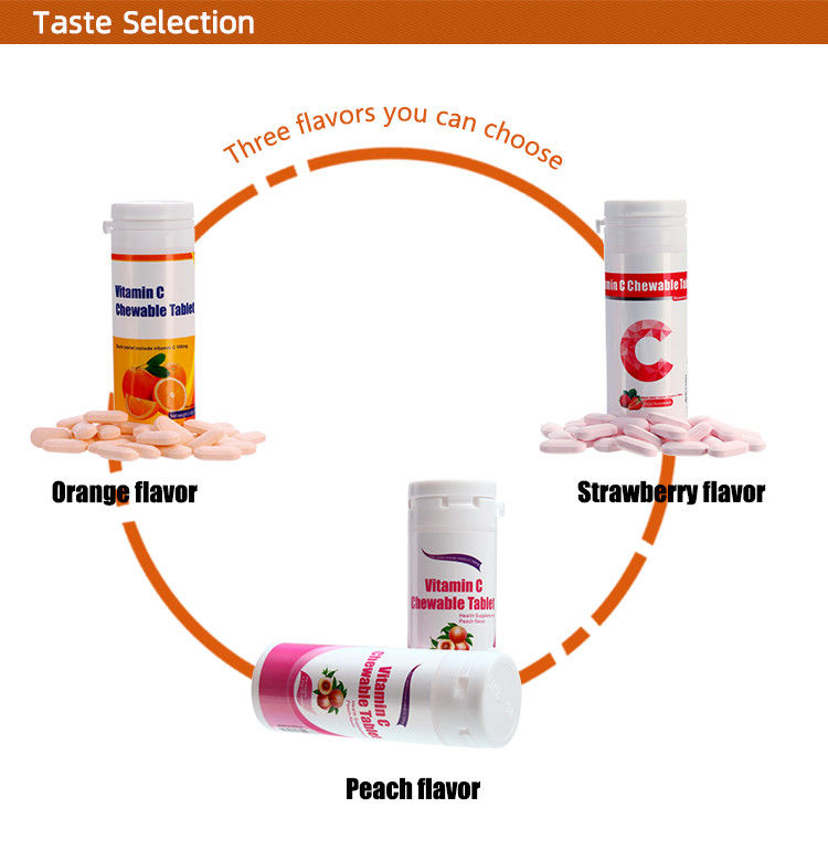 Oem Marca privada de blanqueamiento de la piel Suplementos de inmunidad de la vitamina C personalizada 100 mg 500 mg comprimidos masticables